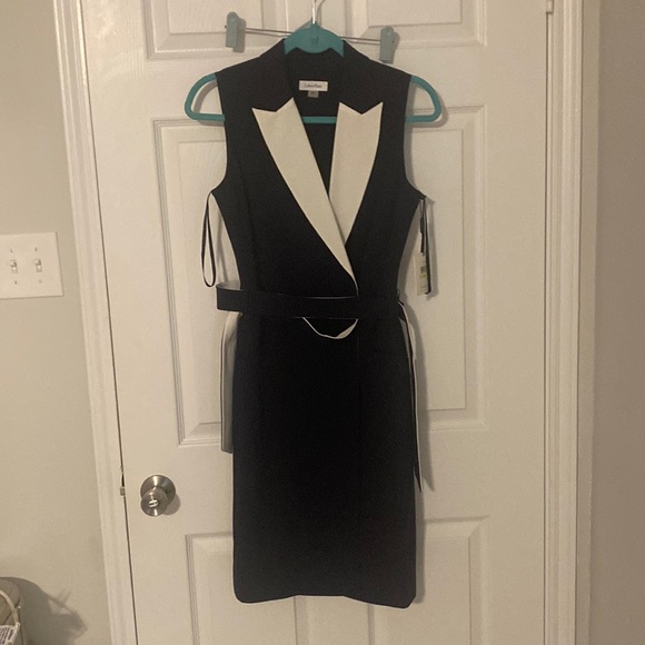 Calvin Klein Dresses & Skirts - Calvin Klein navy with white trim dress with matching belt